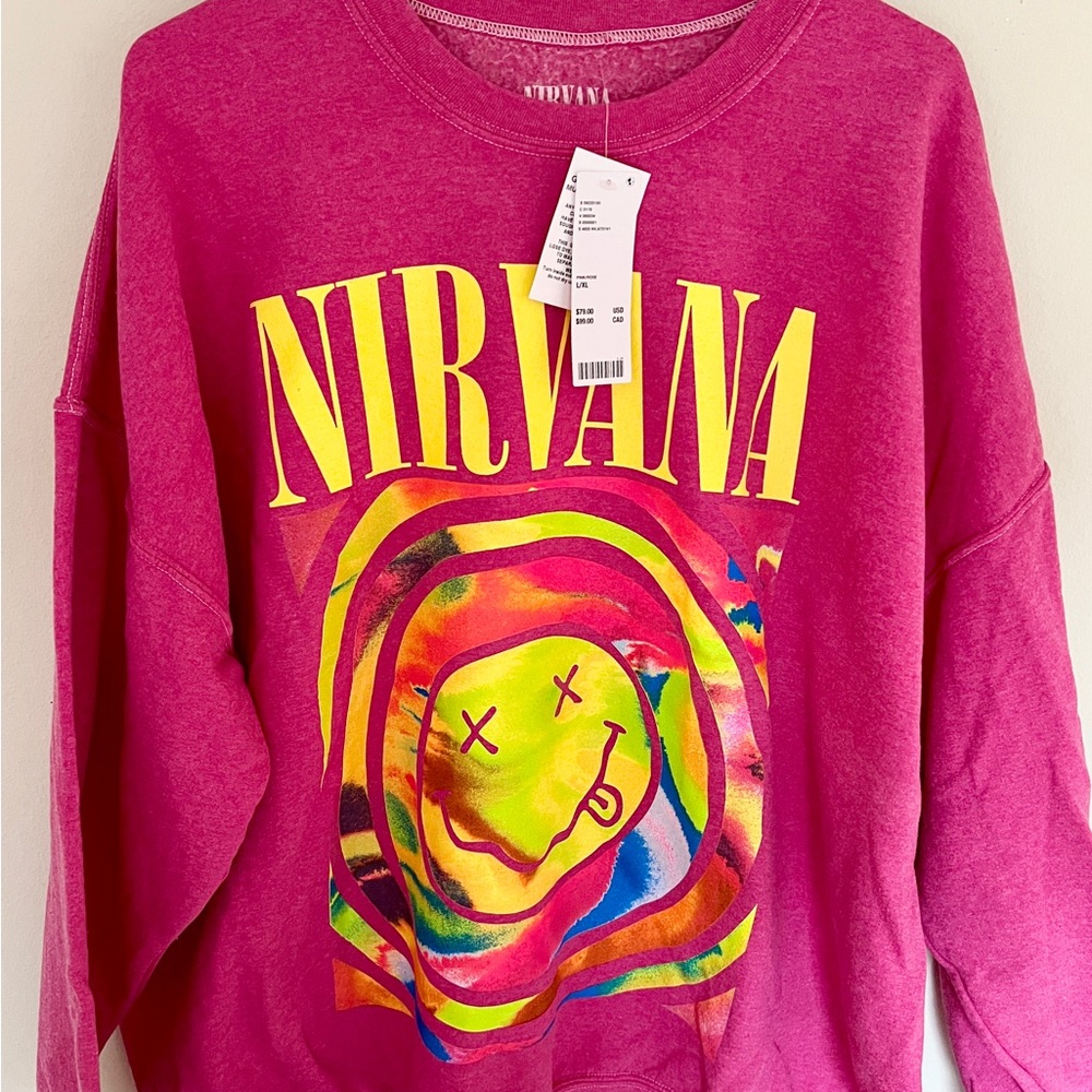 NWT Urban Outfitters Oversized Crew Neck Pink Nirvana Sweatshirt Sz L/XL